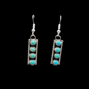 Sterling Silver Turquoise Bar Drop Earrings Southwestern Dangle